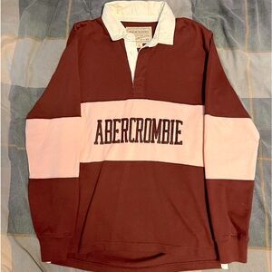 Large Men's Abercrombie Authentic Originals Maroon White Pink Rugby Jersey Polo